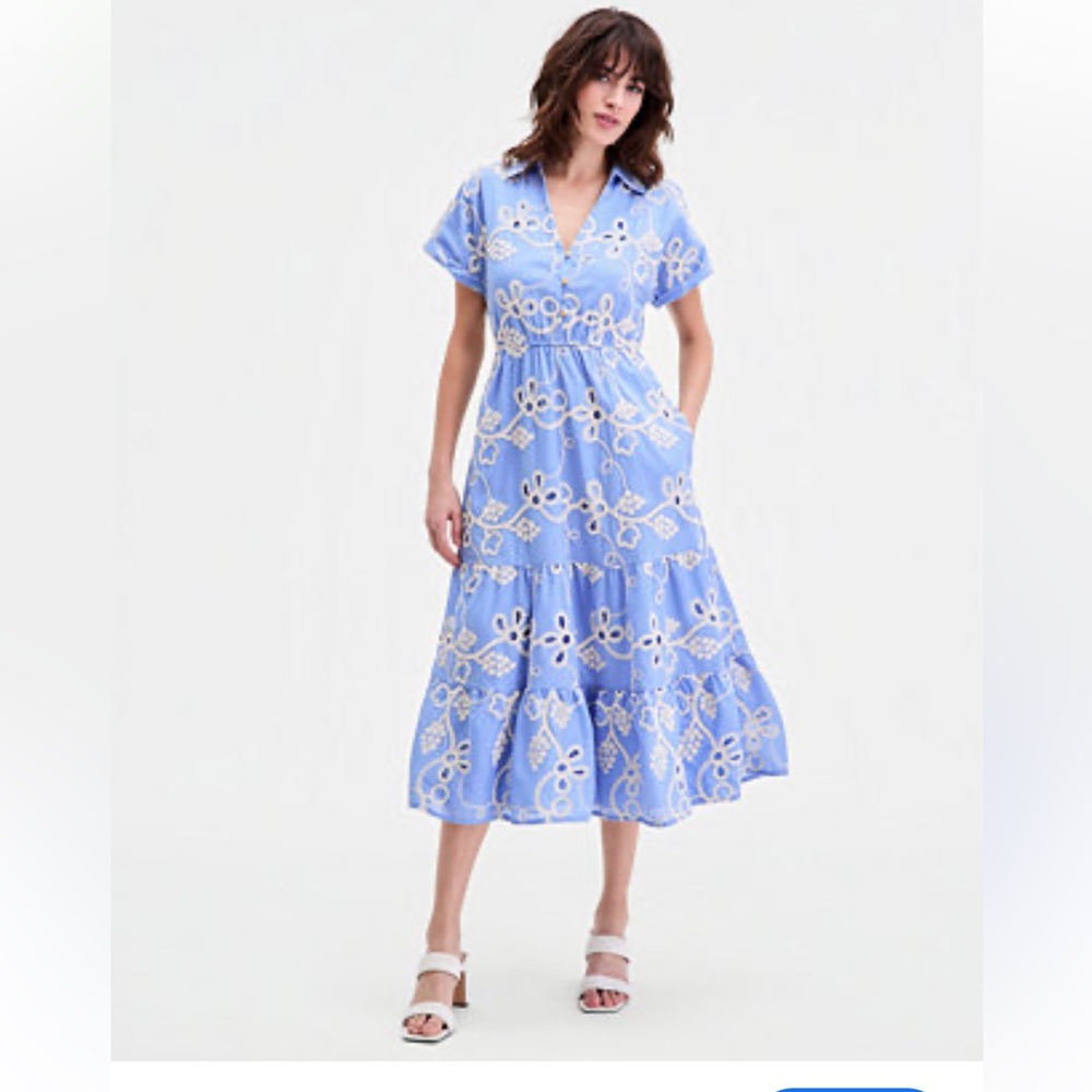Sam Edelman Rope-Embroidered Eyelet Maxi Dress - Blue & Ivory - NWT - Size 12